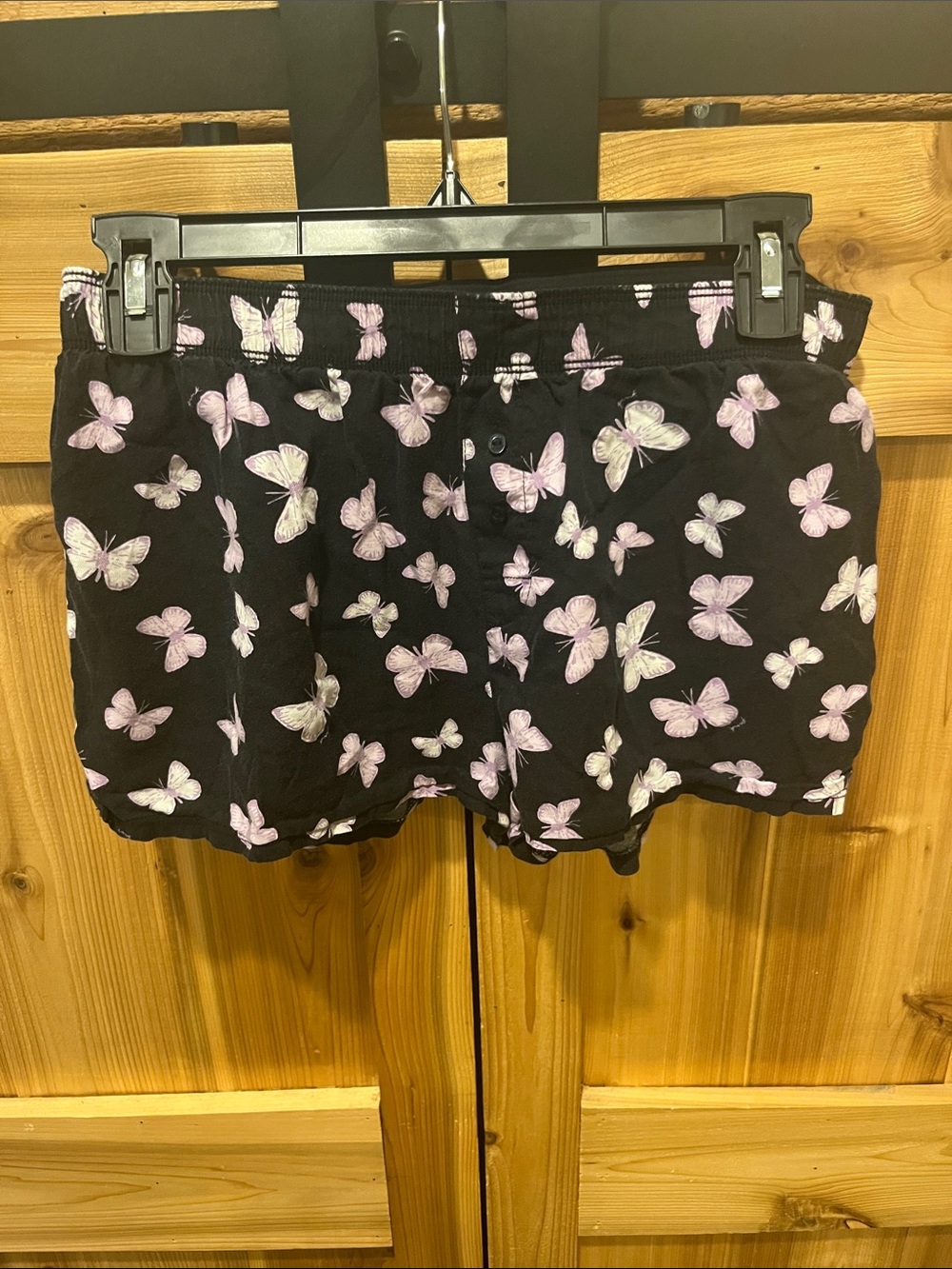 Victoria's Secret Black Shorts with Light Purple Butterfly Print